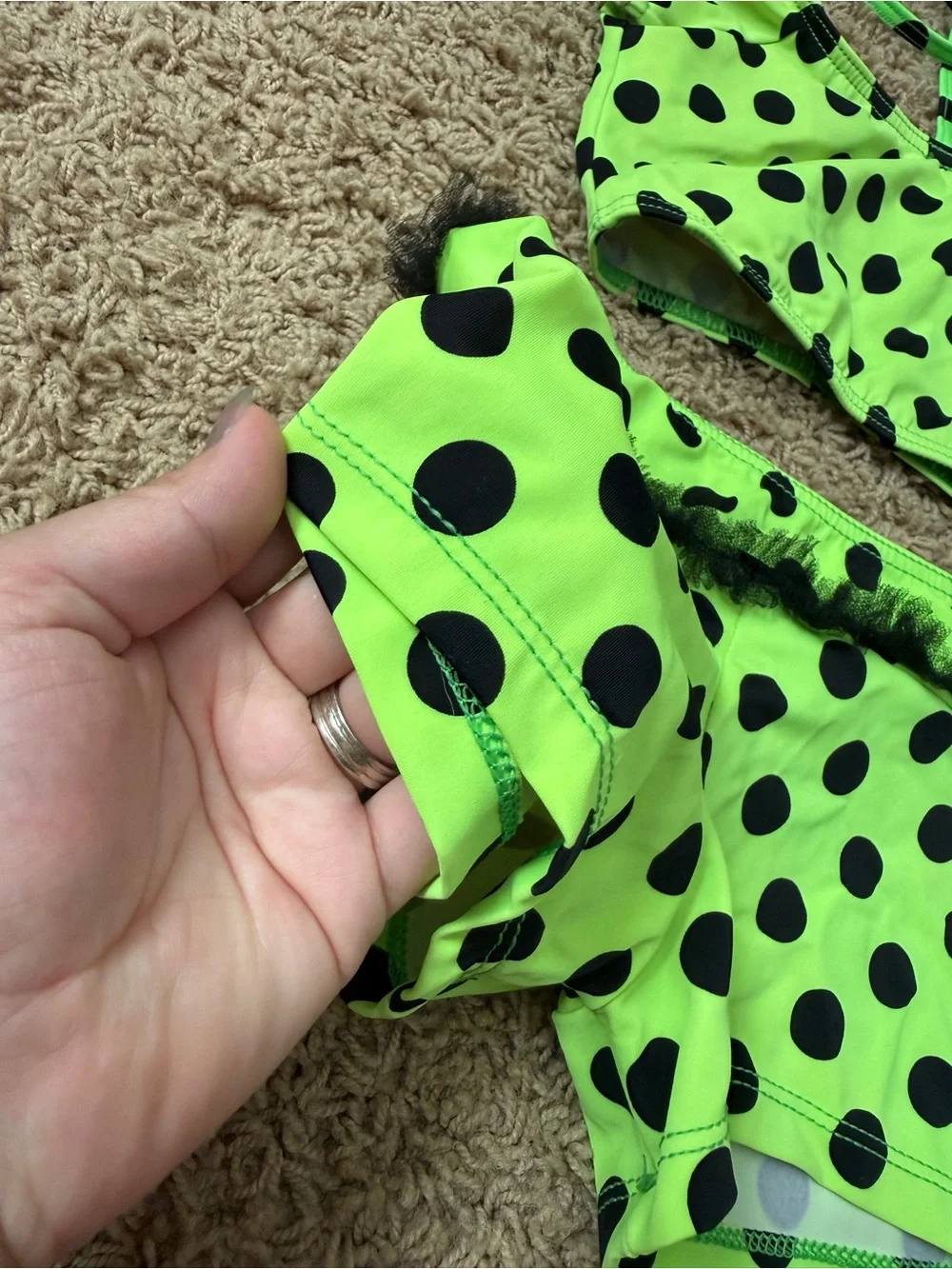 Neon Green Polka Dot Dance Set for Kids - Halter Crop Top & Shorts CM
